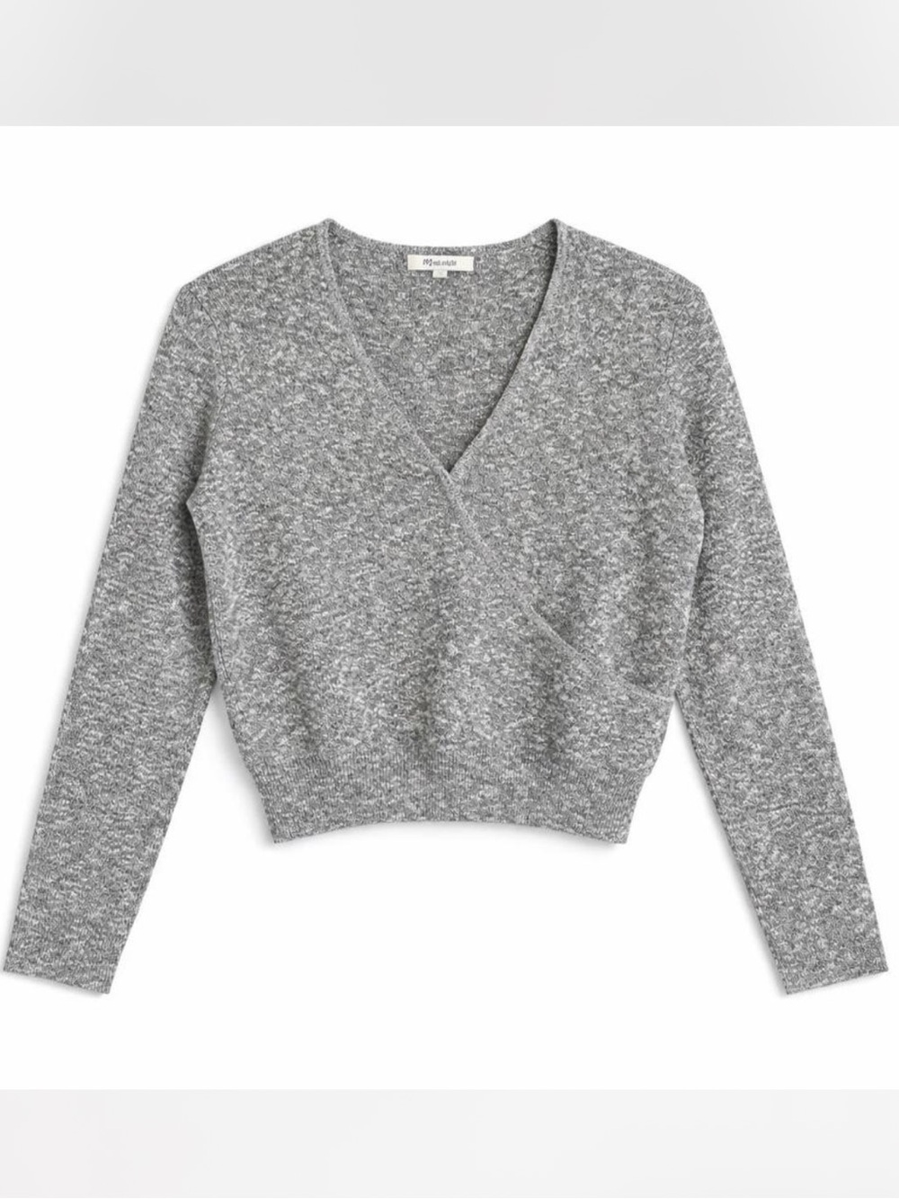 Madewell Wrap Sweater Gray Marled Cropped Knit Balletcore Long Sleeve Small - Picture 2 of 5